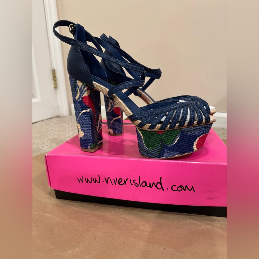 River Island Navy Strappy Platform Sandals